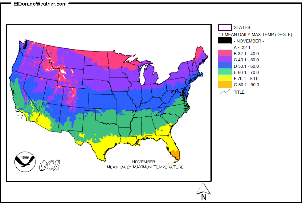 United States November Yearly Annual Mean Daily Maximum Temperature